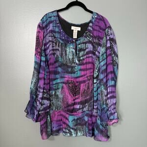 Covington Boho Fairy Sequin Purple & Blue Animal Top - 24/26 - Women's Plus Size